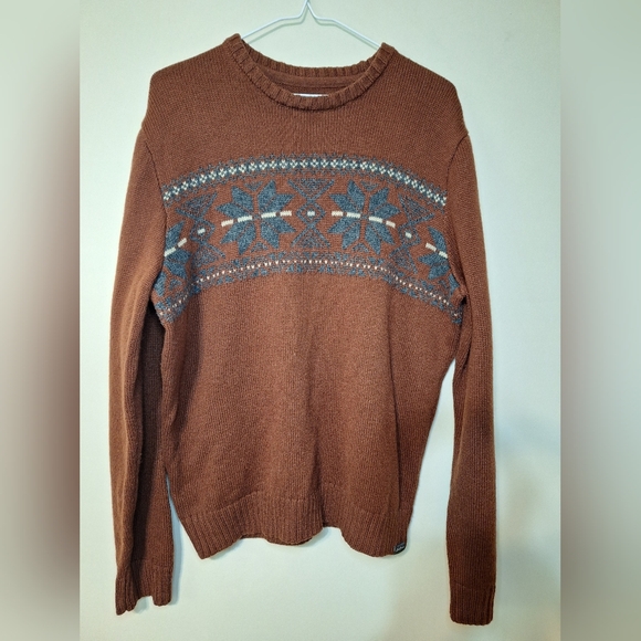 Eddie Bauer men's rusty brown Nordic star faire isle knit crew neck sweater Lrg - Picture 1 of 3